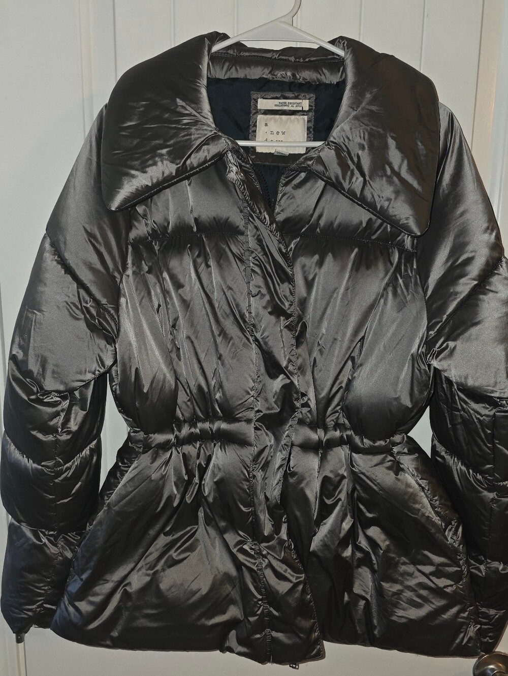 A New Day Shiny Metal Silver Cinched-Waist Puffer Jacket NWOT XL